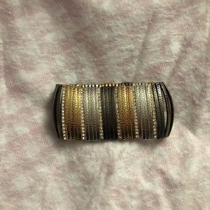 Gold/silver/gunmetal/rhinestone stretch bracelet